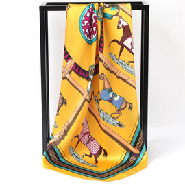 (Buy 1 Get 2) 90*90Cm Women'S Fashion Horse Print Satin Imitation Silk Satin Scarf