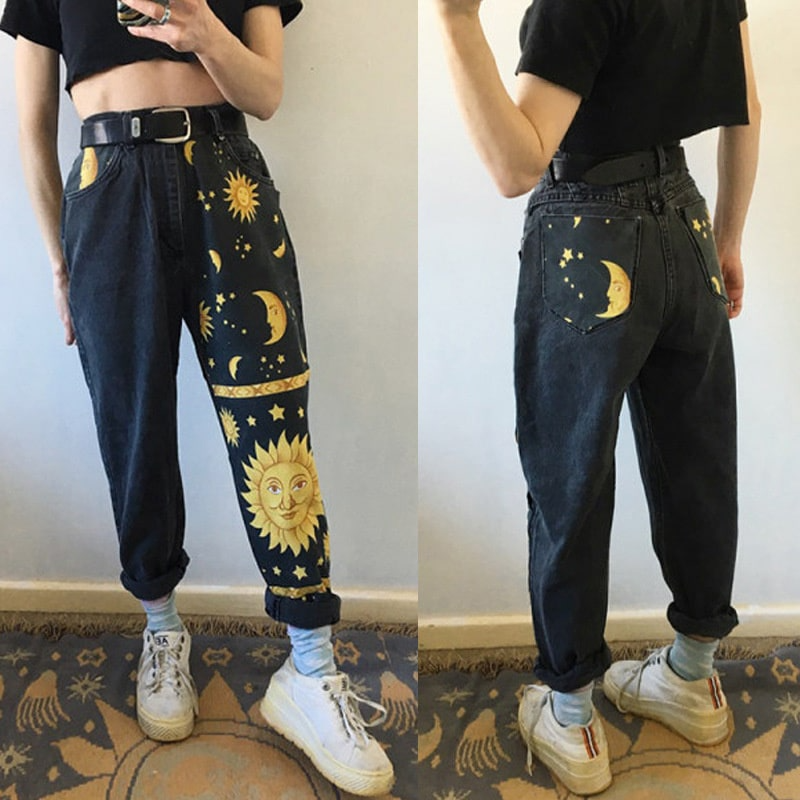 Women Fashion Graphic Printed Straight Jeans