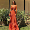 V-Neck Bow Hollow Polka Dot Printed Spaghetti Strap Maxi Boho Dress