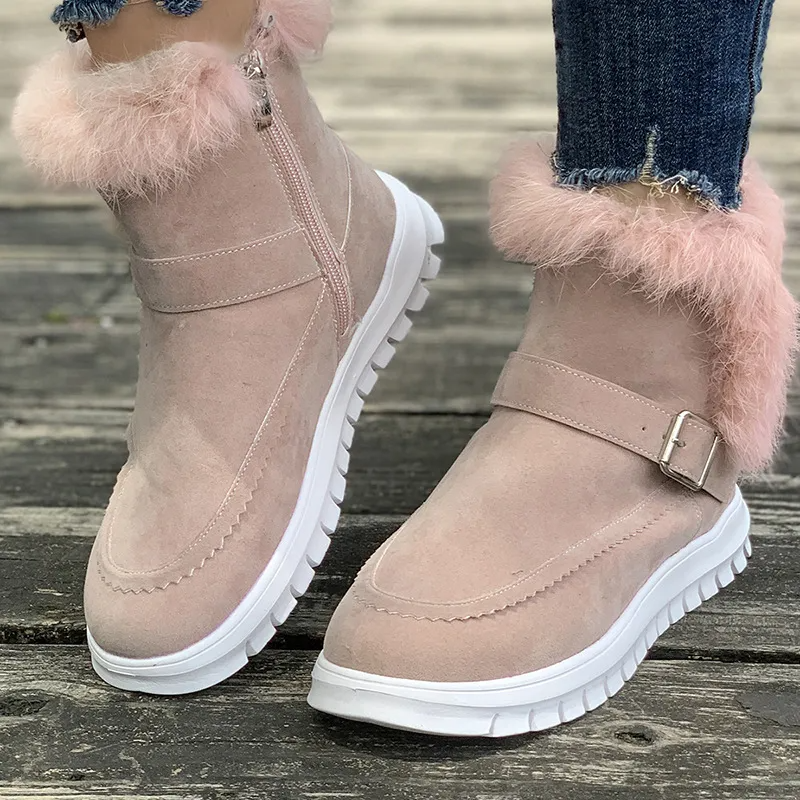 Winter Women Fashionable Plus Size Solid Color Plush Thickened Warm Side Zipper Snow Boots