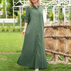 Women Ramadan /Eid Casual Fshion Solid Color Long Sleeve Single-Breasted Maxi Shirt Dress