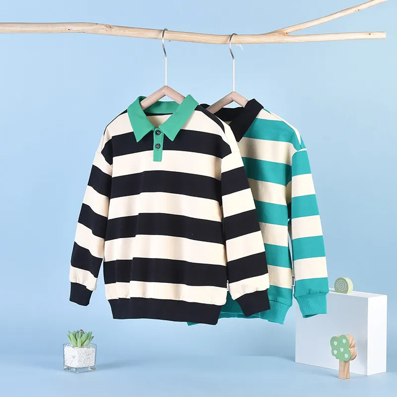 Children Kids Toddlers Fashion Boys Girls Striped Long Sleeve Polo Shirt