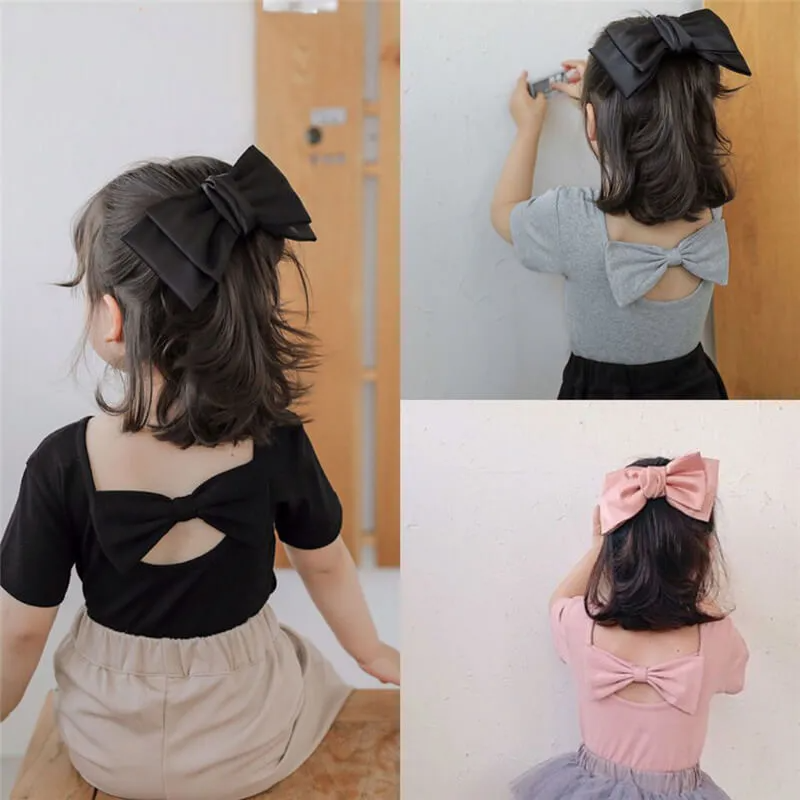 Girls Backless Bow Decoration T-Shirt