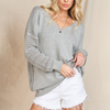 Women Casual Solid Color Hollow V-Neck Pullover Knitted Sweater