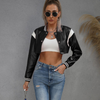 Women Fashion Ultra-Short Baseball Uniform Pu Leather Jacket Coat