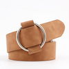 Women Causal Needleless Round Buckle Design Solid Color PU Belt