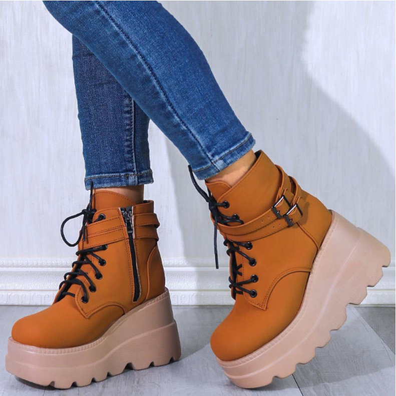 Women Fashion Platform Platform High Top Buckle Ankle Boots