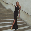 Women Sexy Solid Shoulder Split Bodycon Maxi Dress