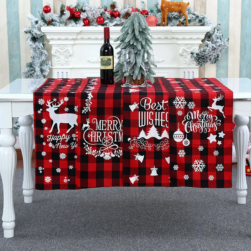 Christmas Red Black Plaid Polyester Cotton Tablecloth Placemat Tableware