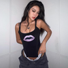 Women Fashion Summer Lip Print Sling Edgy Crop Top