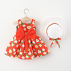 Toddlers Newborn Baby Fashion Girls Sleeveless Flower Print Bowknot Cute Dress And Straw Hat