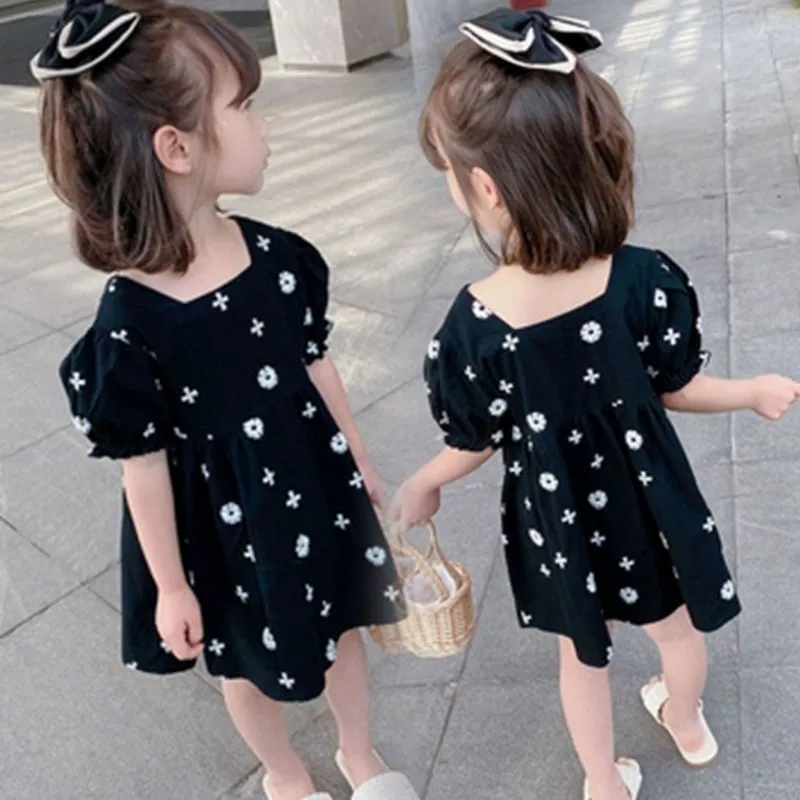 Children Kids Baby Fashion Girls Short Sleeve Flower Print Dress