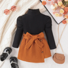 Toddler Girls Fashion Casual Solid Color Long Sleeve Turtle Neck Sweater Corduroy Skirt Sets