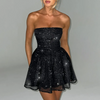 Women Sexy Sequin Mesh Stitching Strapless Backless Dress