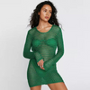 Women Sexy Backless Hollow See-Through Mesh Long-Sleeved Tight Dress