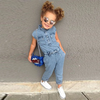 Baby Girl Stand Collar Lace-Up Design Denim Jumpsuit