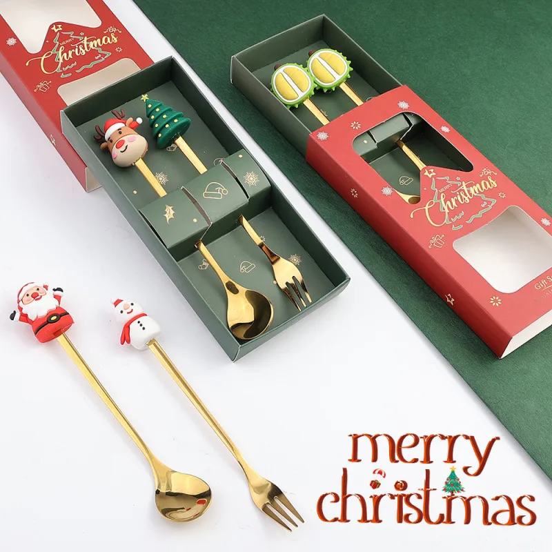 (Buy 1 Get 1) Cartoon Creative Santa Elk Mini Christmas Fork Spoon 2-Set Tableware