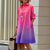 Casual Fashion Women Gradient Printing Shirt Collar Long Sleeve Pocket Dress