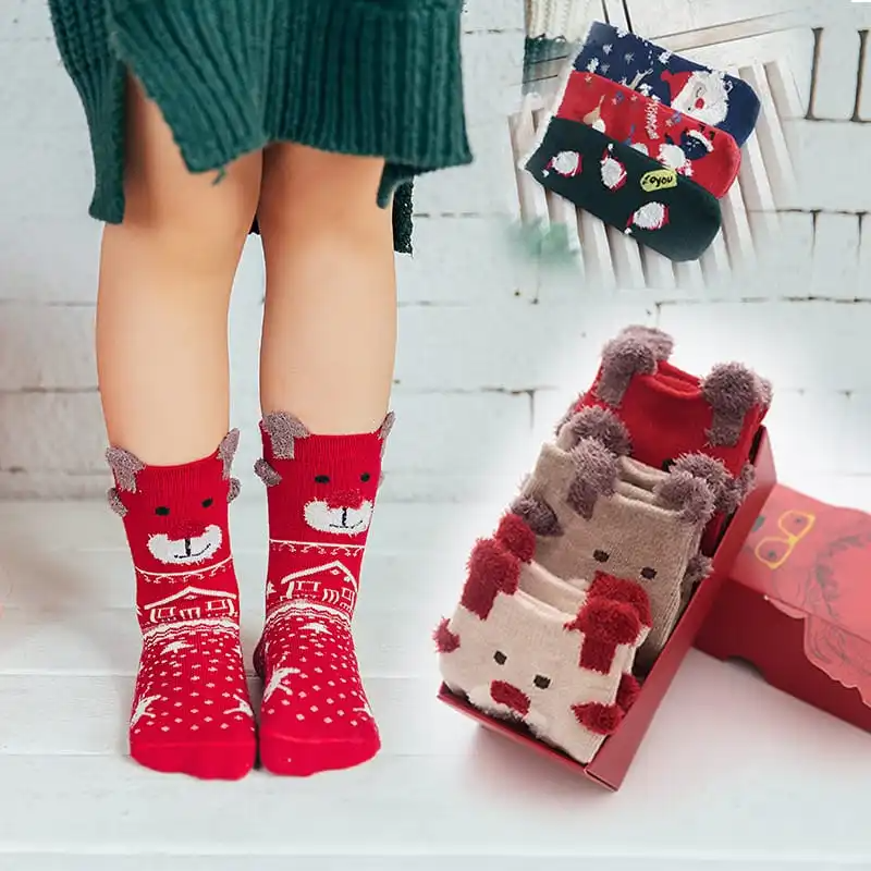 3pairs/Set Kids Fashion Christmas Series Cotton Socks