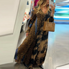 Ramadan /Eid Women Casual Loose V-Neck Leopard Print Long Sleeve Maxi Dress