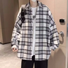 Men Spring Autumn Fashion Casual Plaid Long Sleeve Lapel Shirt Coat