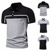 Men Business Casual Stitching Color Block Striped Short Sleeved Lapel Polo Shirt