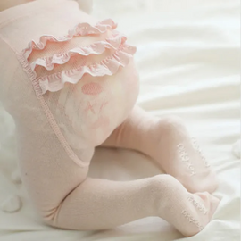 Children Solid Color Lace Decor Pantyhoses