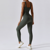 2 pieces Women Fashion Basic Sportswear Solid Color U Neck Sleeveless Tight Jumpsuits