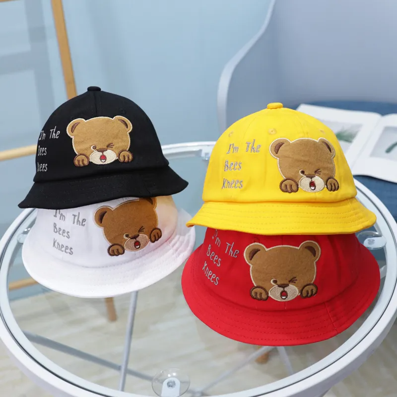 Baby Cute Bear Pattern Letter Embroidery Sunshade Bucket Hat