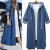 Women Casual Long-Sleeve Single-Breasted Denim Hooded Coat