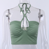 Women Sexy Solid Color Strapless Halter Crop Top