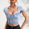 Women Fashion Sexy Backless Denim Cropped Top