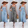 Women Bohemian Summer Ruffled Sleeves Bandage Tiny Flower Printed Loose Wide Legs Jumpsuits