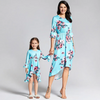 Fashion Casual Vacation Family Mother-Daughter Child Floral Printed Long-Sleeve Dress