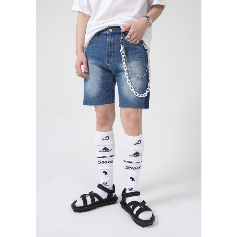 Men'S Casual Straight Black And White Design Denim Shorts