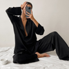 Women'S Fashion Faux Silk Shirt Thin Pajamas Two-Piece Set
