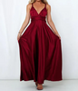 Women Solid Color V-Neck Sleeveless High Waist Backless Long Gown Halter Dress