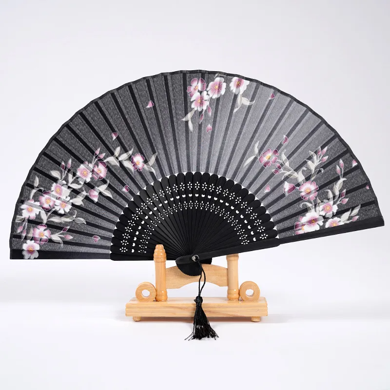 Classical Chinese Style Butterfly Floral Dragonfly Printed Bamboo Tassel Folding Fan