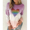 Long-Sleeved Women Round Neck Autumn Winter Casual Tie-Dye Heart Print Sweatshirt