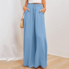 Women Fashion Casual Solid Color Elastic Waist Wide Leg Pants