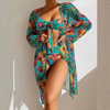 Women'S Fashion Sexy Floral Printing Swimsuit Three-Piece Set