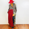 Women Fashion Color Blocking Plaid Printed Pachwork Maxi Dress