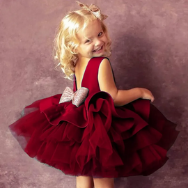 Kids Toddler Girls Fashion Party Cute Sweet Solid Color Sequins Bow Pleated Sleeveless Mesh Party Tutu Dress