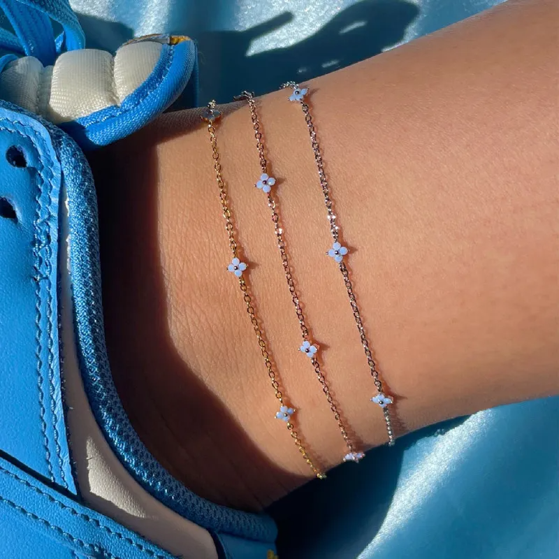 Summer Women Fashion Simple Beach Blue Floral Anklet