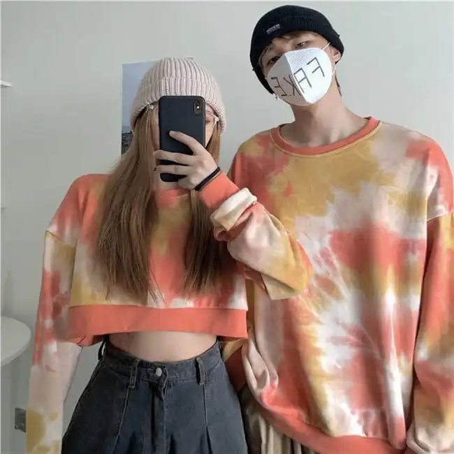 Fashion Tie Dye Long Sleeve Round Neck Couple Sweater