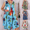 Round Neckline Sleeveless Floral Print Loose Casual Dress