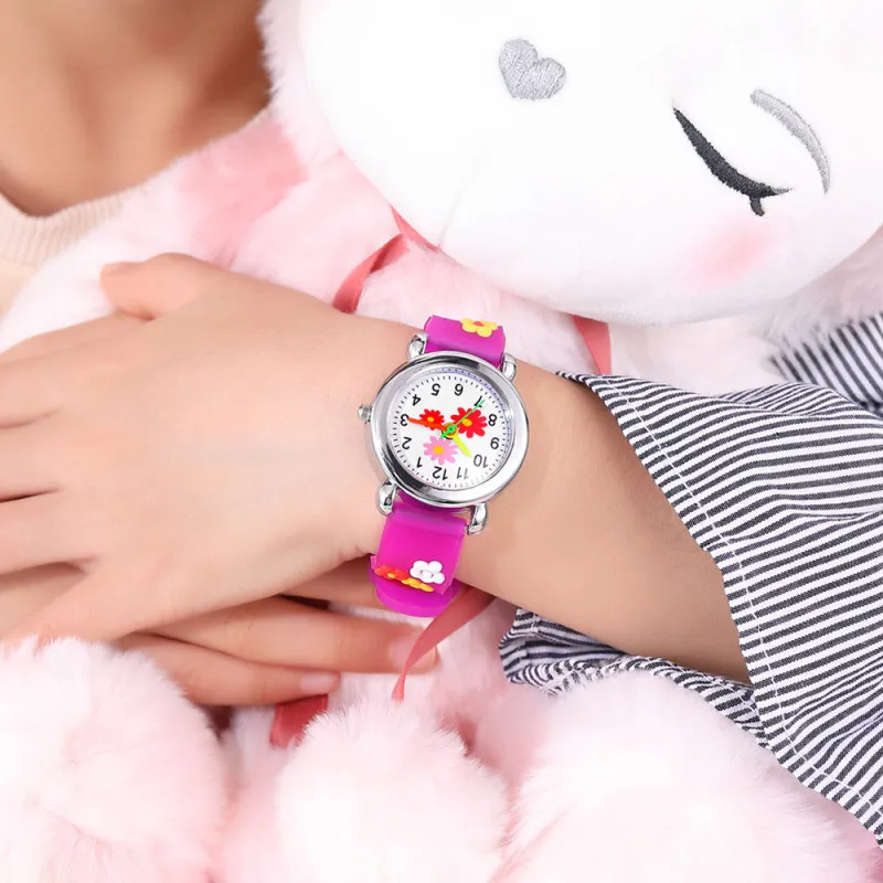 Kids Cartoon Watch 3d Embossed Bump Cute Floral Pattern Plastic Strap Watch