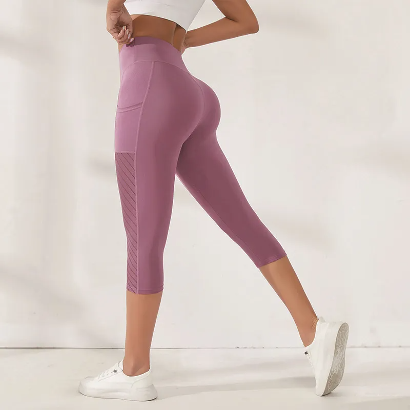 Women Fashion Mesh With Pocket High Waist Slim Sports Yoga Pants