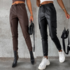 Women Fashion Solid Color Elastisch High Waist Pu Pencil Pants