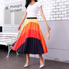 Summer Casual Women Ripple Color Matching Printing Pleated Skirt